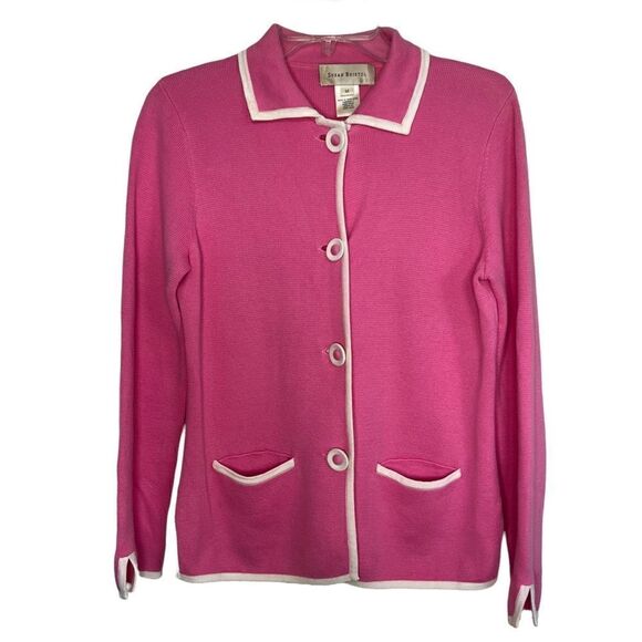Susan Bristol Vintage Pink Barbiecore Academia Button-Front Knit Cardigan - Picture 1 of 9